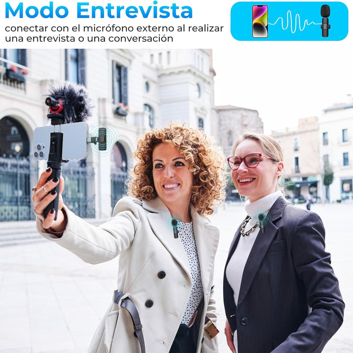 Micrófono Inalámbrico Compatible con iPhone/iPad/Android, Distancia de Transmisión de 50 Metros