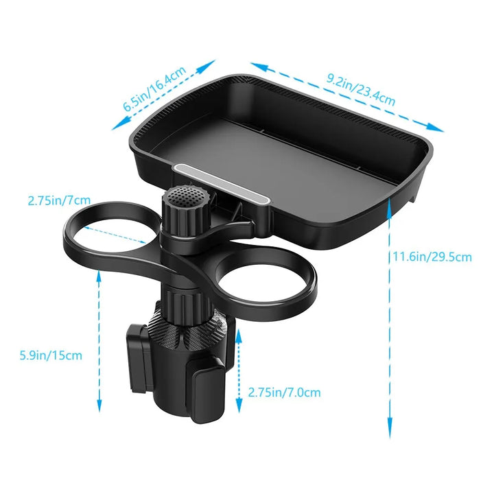Expansor de portavasos doble ajustable para asiento de coche, soporte de taza multifuncional giratorio de 360 °, bandeja para aperitivos, soporte para bebidas