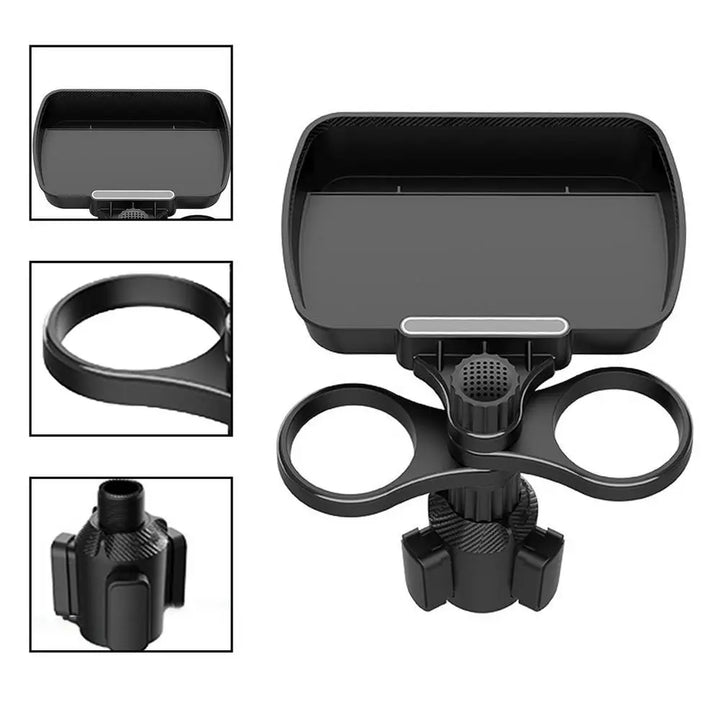 Expansor de portavasos doble ajustable para asiento de coche, soporte de taza multifuncional giratorio de 360 °, bandeja para aperitivos, soporte para bebidas