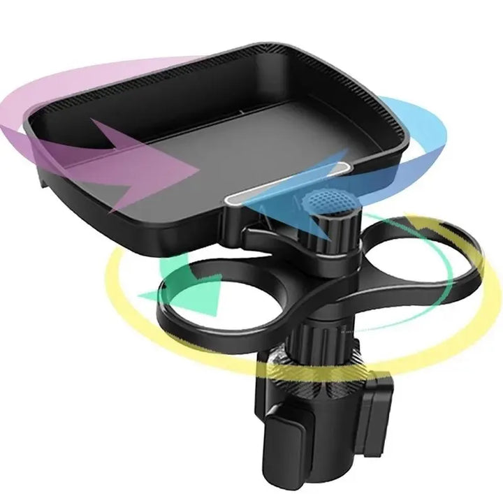 Expansor de portavasos doble ajustable para asiento de coche, soporte de taza multifuncional giratorio de 360 °, bandeja para aperitivos, soporte para bebidas