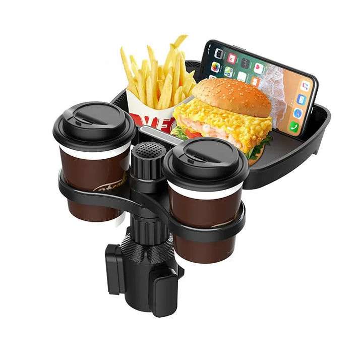 Expansor de portavasos doble ajustable para asiento de coche, soporte de taza multifuncional giratorio de 360 °, bandeja para aperitivos, soporte para bebidas